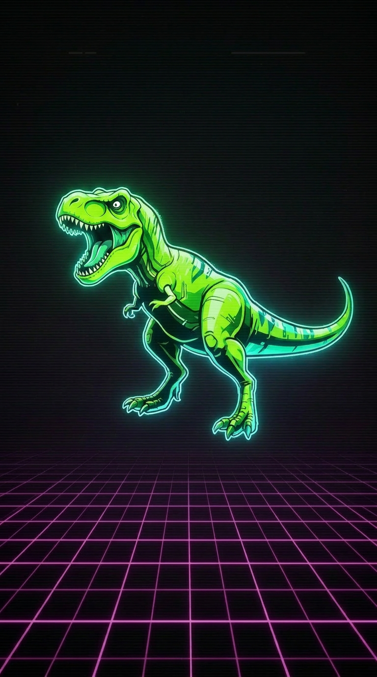 ForTheMooreGaming — neon T-rex key art