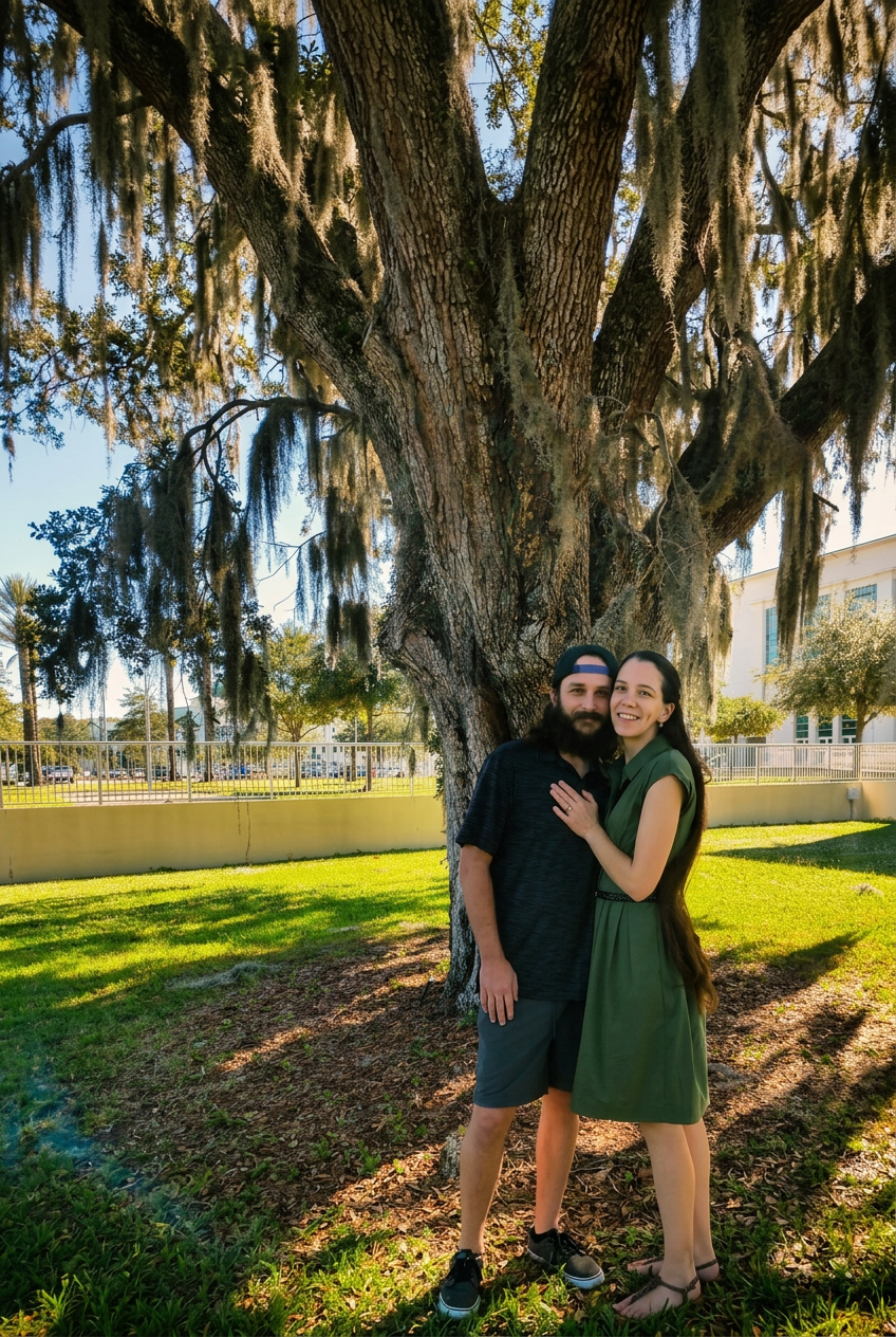 ForTheMoore — the couple under a Spanish moss live oak in Florida